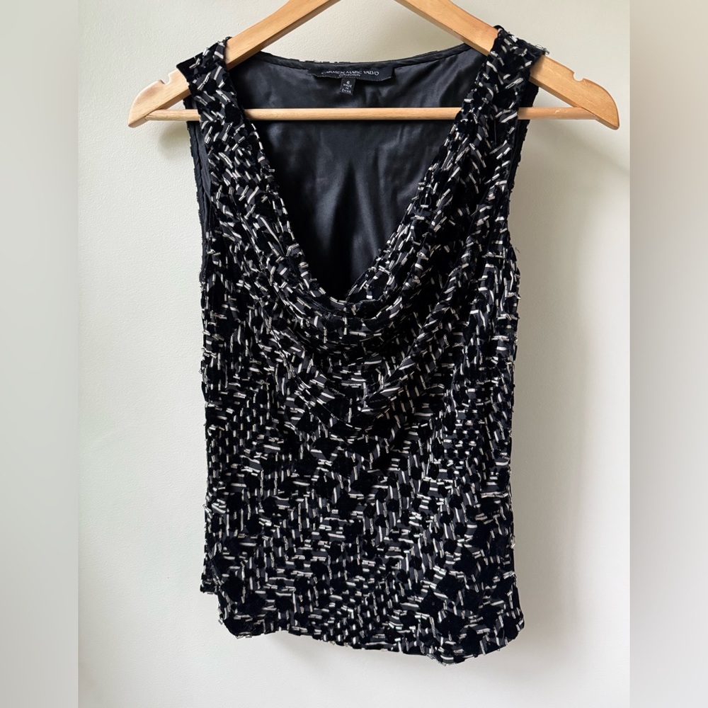 Carmen Marc Valvo Black and White Cowl Neck Tank Top